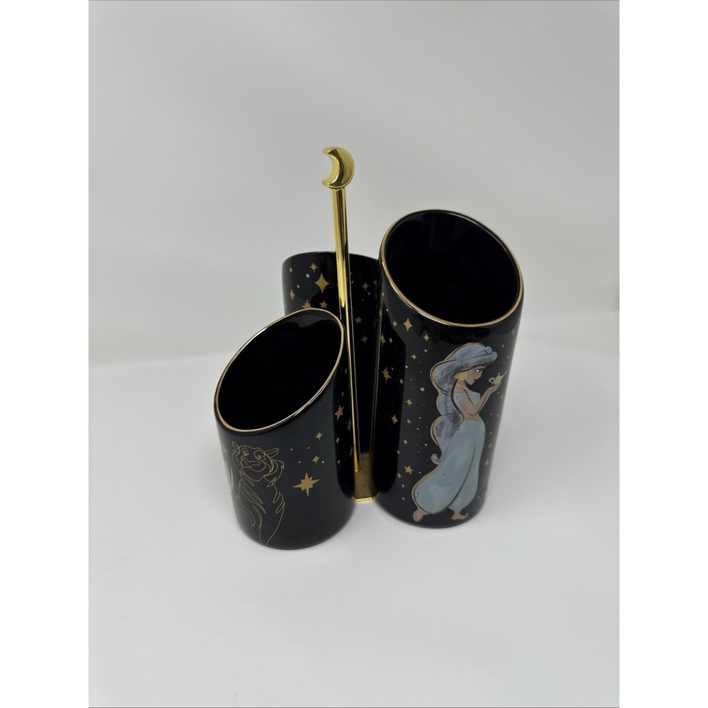 Disney Aladdin Art of Jasmine Rajah Lotus Three Cup Makeup Brush Holder Set